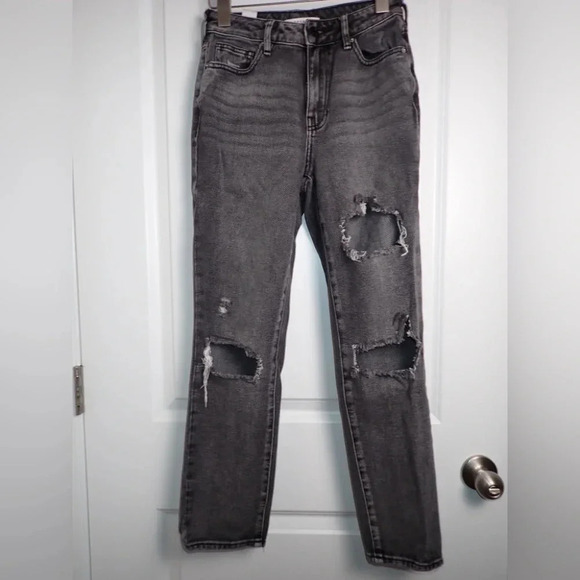 PacSun Black Distressed Mom Jeans 100% Cotton size 24 - Picture 1 of 12
